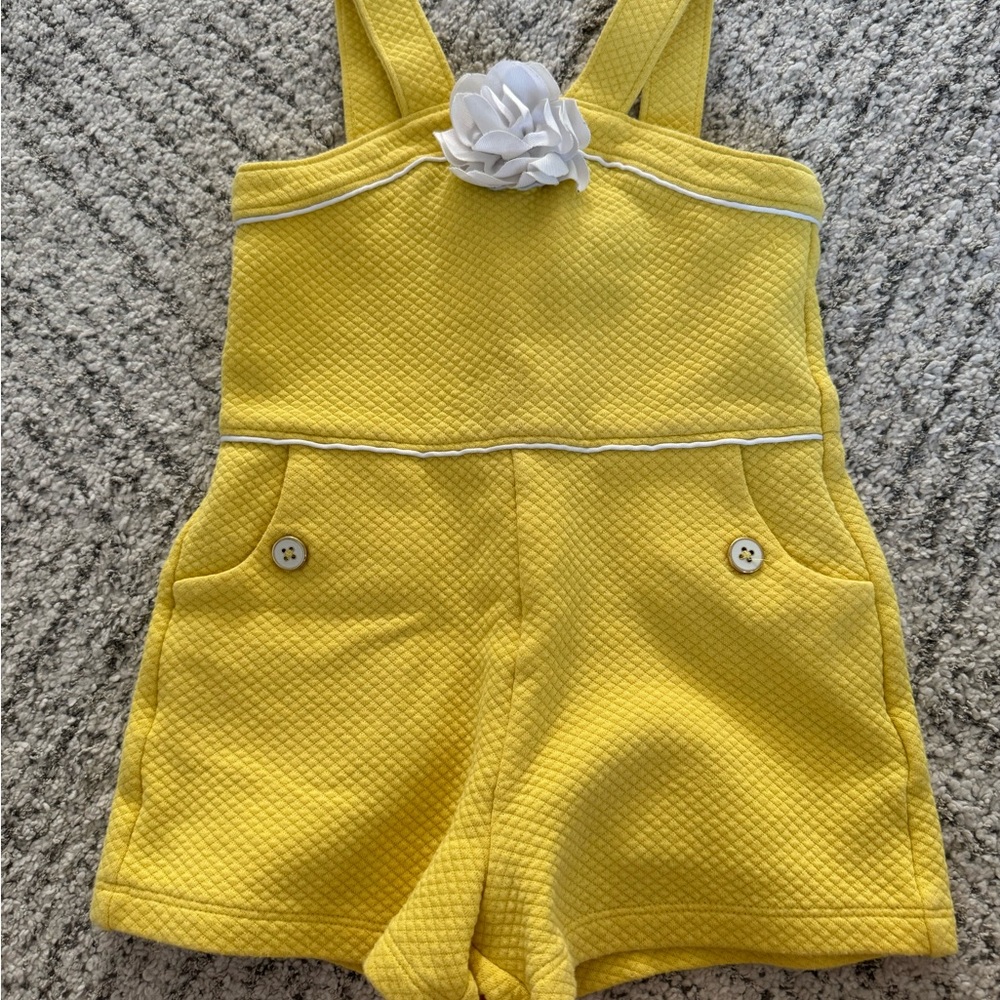Janie and Jack Yellow Kids Romper with White Flower Accent